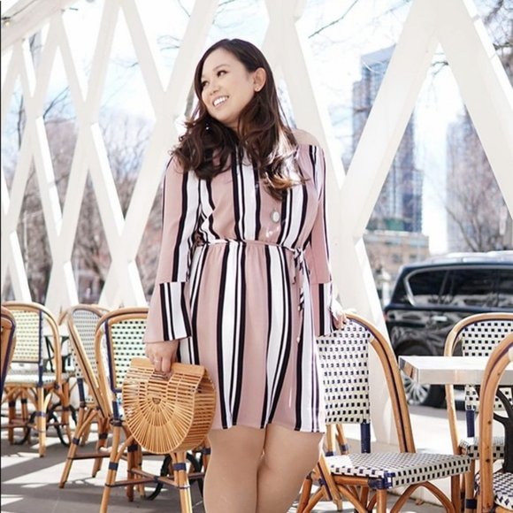 Dynamite pink striped off the shoulder dress in XS - Picture 1 of 1